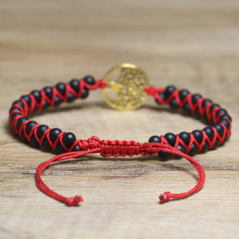 Life Tree Beading Bracelet In Simple Style With Natural Stone And Twisted Rope Chain For Unisex