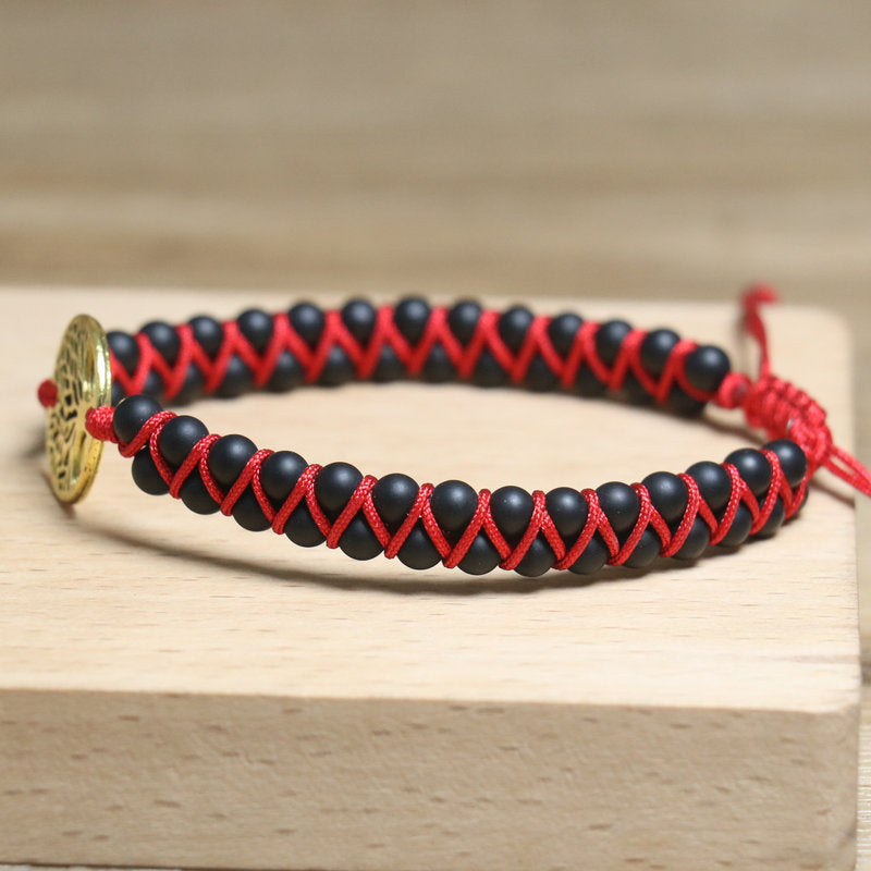 Life Tree Beading Bracelet In Simple Style With Natural Stone And Twisted Rope Chain For Unisex
