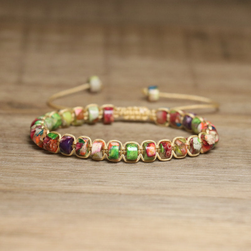 Handmade Agate Circle Bracelet In Bohemian Style For Women, Multicolor Bangle