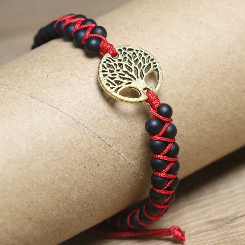 Life Tree Beading Bracelet In Simple Style With Natural Stone And Twisted Rope Chain For Unisex