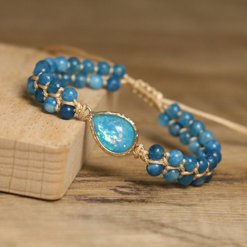 Sweet Blue Crystal Water Droplets Bracelet For Women With Braid Design And October Birthstone Opal Inlay