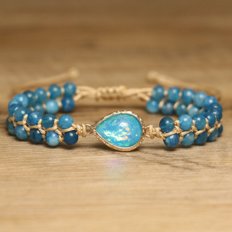 Sweet Blue Crystal Water Droplets Bracelet For Women With Braid Design And October Birthstone Opal Inlay