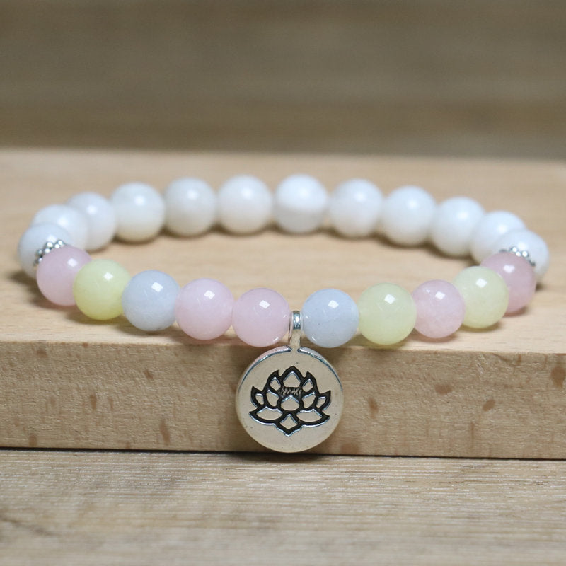 Handmade Lotus Natural Stone Bracelet Bangle For Unisex, Perfect For Yoga