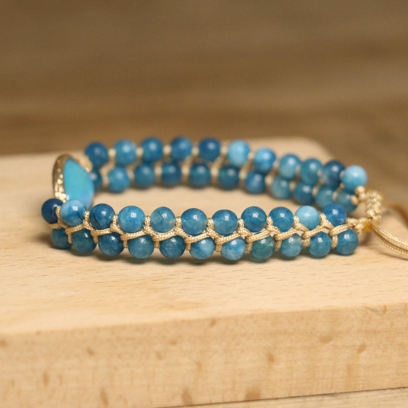 Sweet Blue Crystal Water Droplets Bracelet For Women With Braid Design And October Birthstone Opal Inlay
