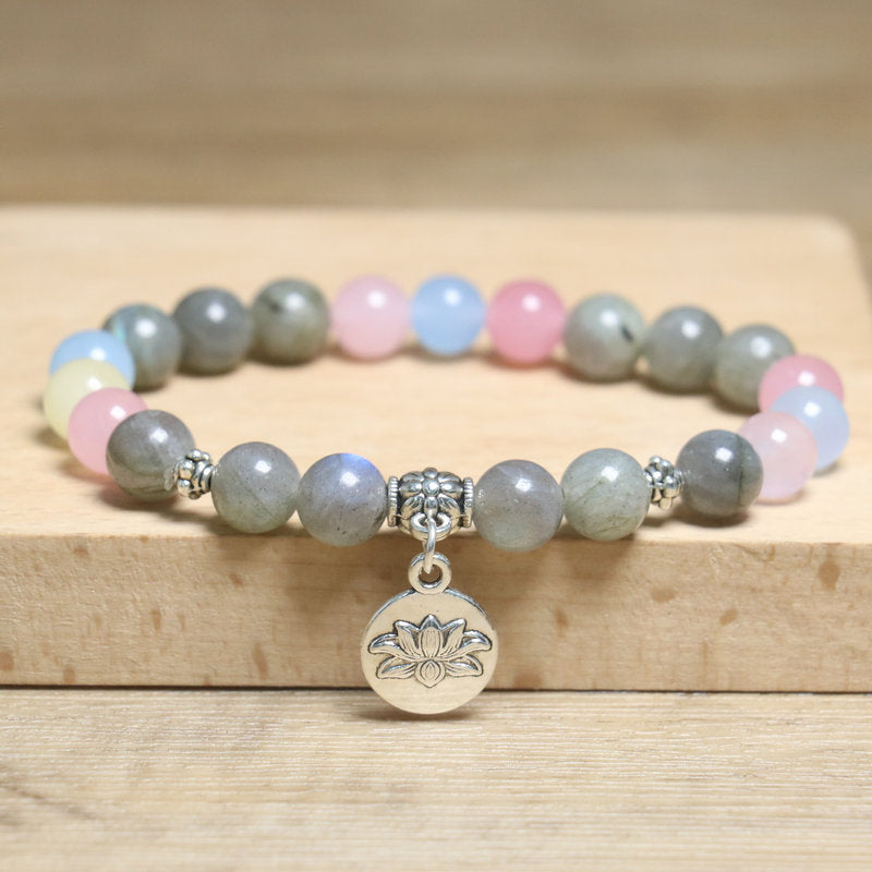 Handmade Lotus Natural Stone Bracelet Bangle For Unisex, Perfect For Yoga