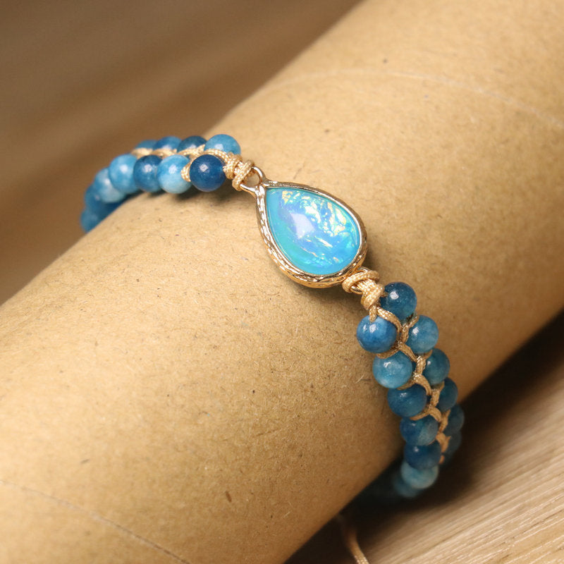 Sweet Blue Crystal Water Droplets Bracelet For Women With Braid Design And October Birthstone Opal Inlay