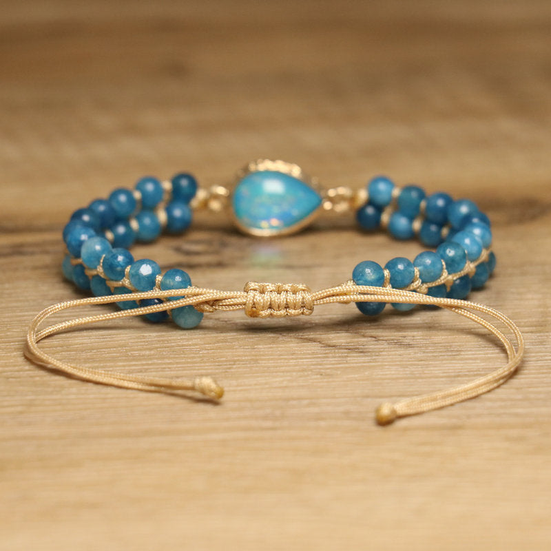 Sweet Blue Crystal Water Droplets Bracelet For Women With Braid Design And October Birthstone Opal Inlay