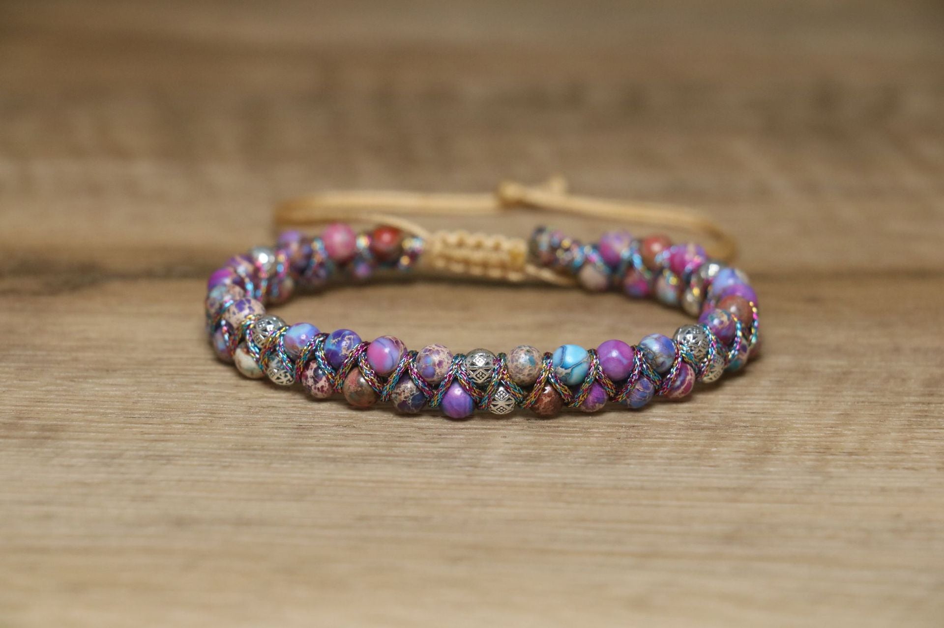 Bohemian Purple Braid Bracelet For Women Featuring Natural Stone Inlay