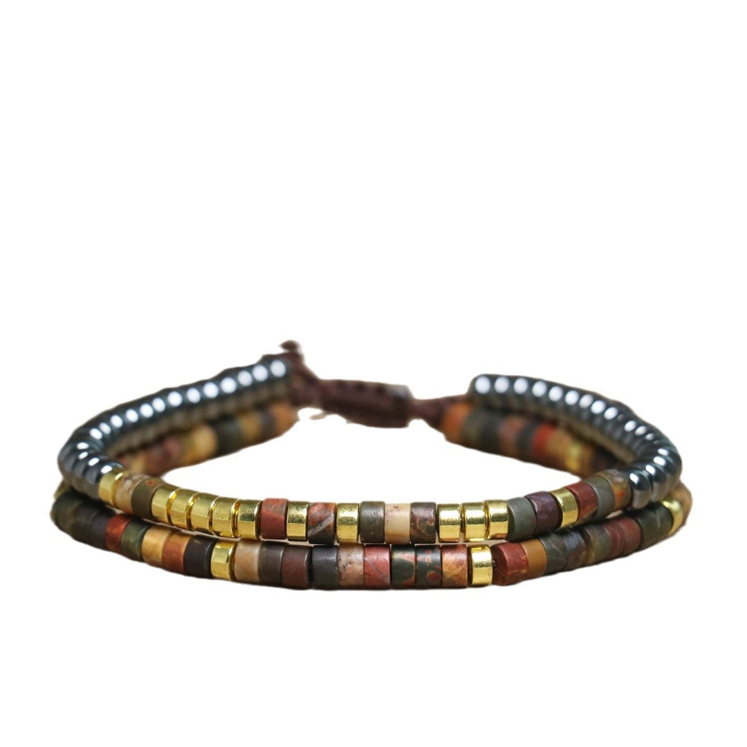 Sweet Men's Rhombus Crystal Bracelet With Red Braid Design