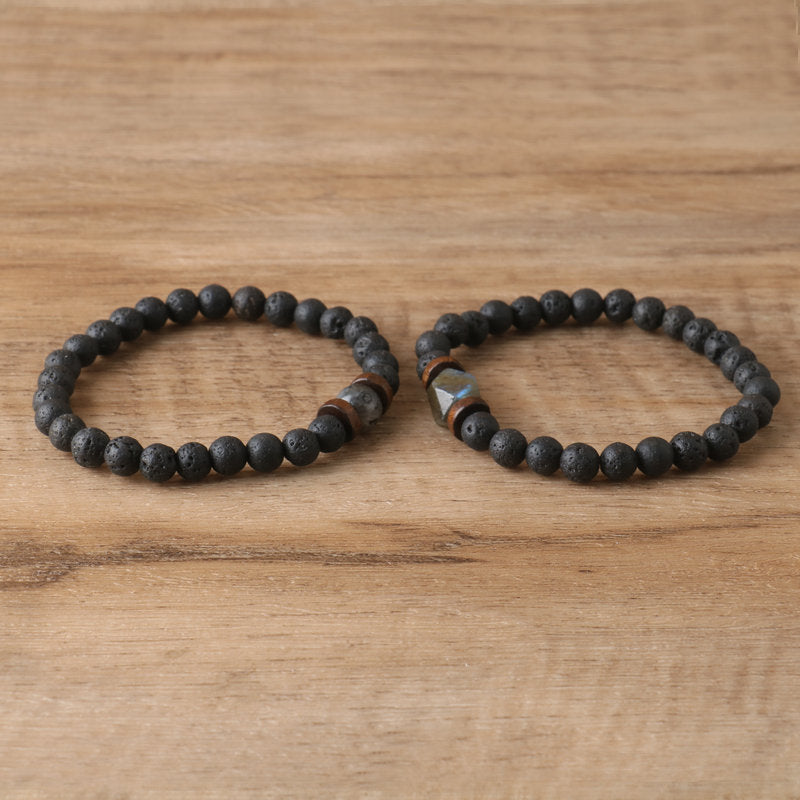 Men's Business Dyed Black Labradorite Circle Beaded Bracelet Bangle Featuring Elegant Beading Craft