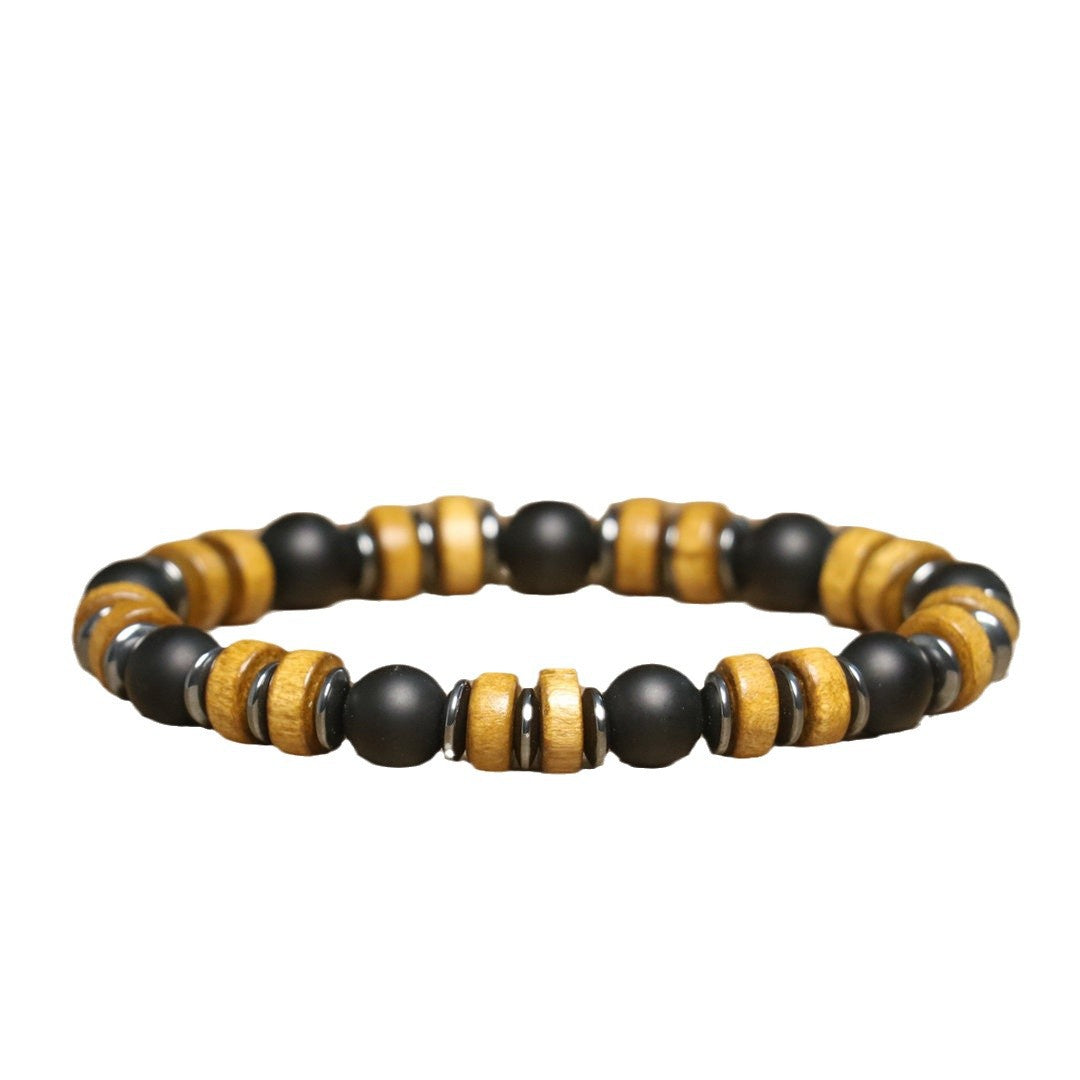 Men's Simple Style Rhombus Beading Bracelet With Dyed Black Natural Stone And Agate Inlay On Elastic String