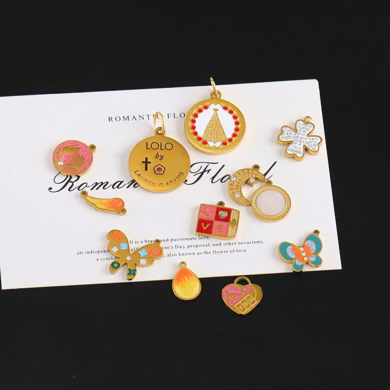 Sweet Heart Shape Hair Accessories Card With 10 PCS 18K Real Gold Plated 304 Stainless Steel Pendants Featuring OT Toggle Clasp