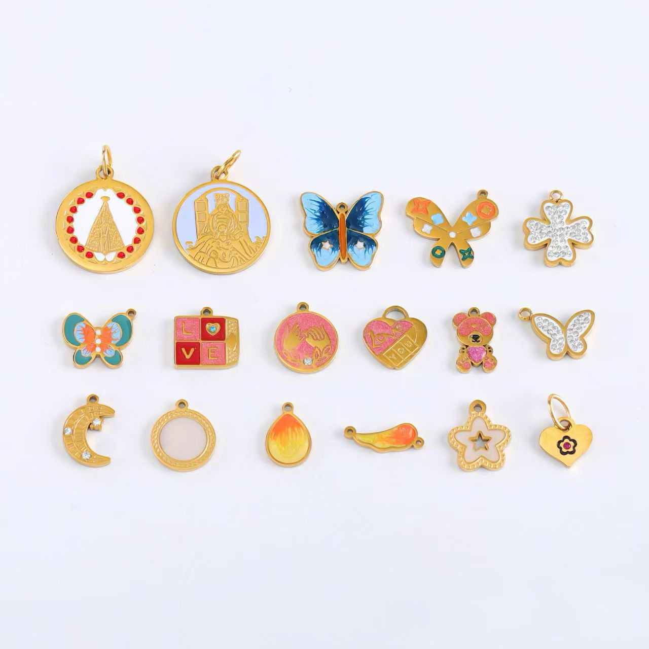 Sweet Heart Shape Hair Accessories Card With 10 PCS 18K Real Gold Plated 304 Stainless Steel Pendants Featuring OT Toggle Clasp