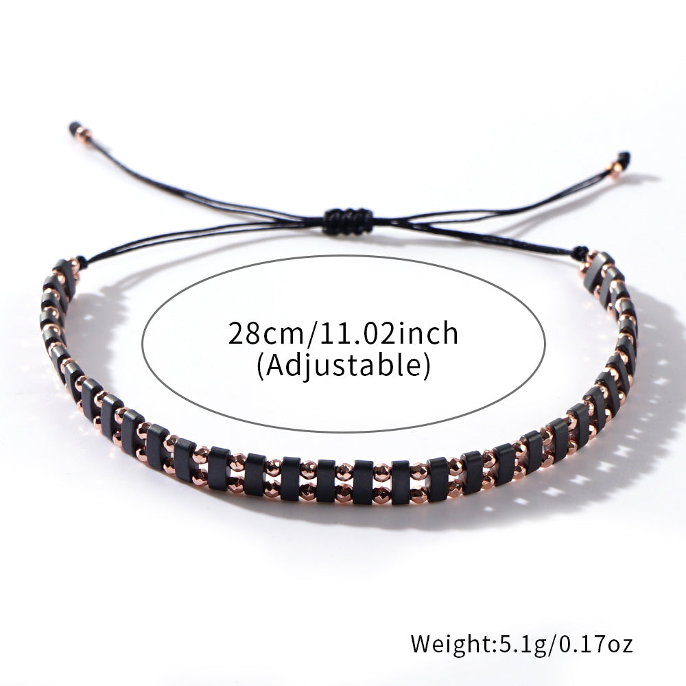 Geometric Simple Style Hematite Beading Drawstring Bracelet For Women With Rope Chain