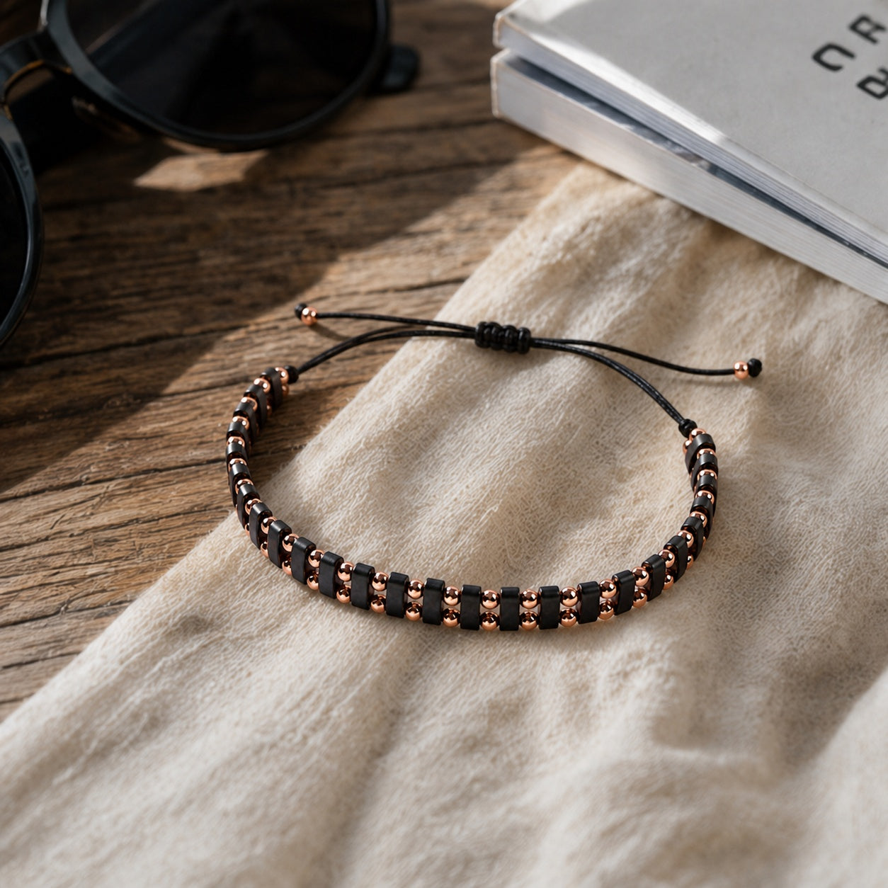 Geometric Simple Style Hematite Beading Drawstring Bracelet For Women With Rope Chain