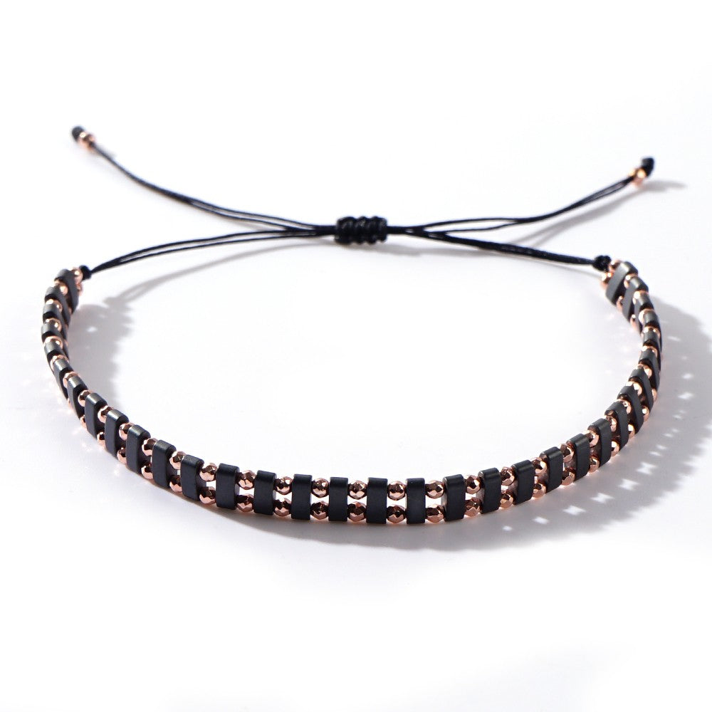 Geometric Simple Style Hematite Beading Drawstring Bracelet For Women With Rope Chain