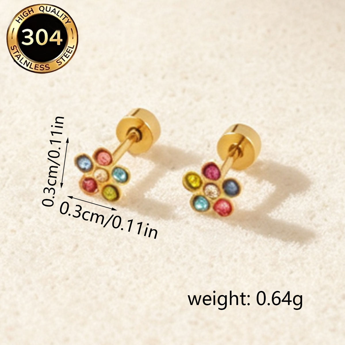 Hypoallergenic Flowers Stud Earrings For Women In 304 Stainless Steel With 18K Real Gold PVD Coated And Zircon Inlay