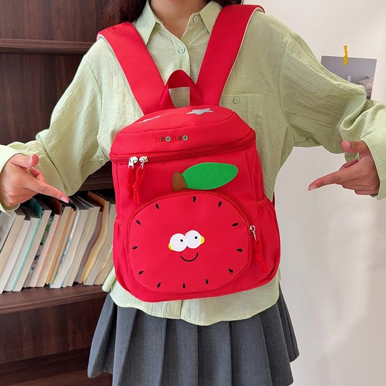 Fruit Pattern School Backpack For Women, Wear-Resistant Nylon Material, Suitable For All Seasons