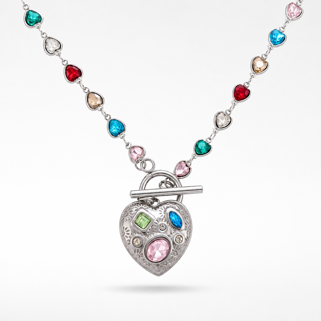 Heart Shape Hypoallergenic Necklace For Women, 18K Gold Plated 304 Stainless Steel With Natural Stone And Marine Style Chain