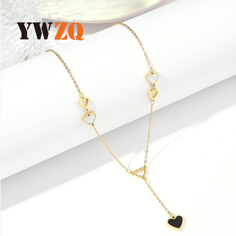 Three-dimensional Heart Shape Necklace For Women In New Style With Gold Titanium Steel And Shell Inlay, Featuring Cable Chain