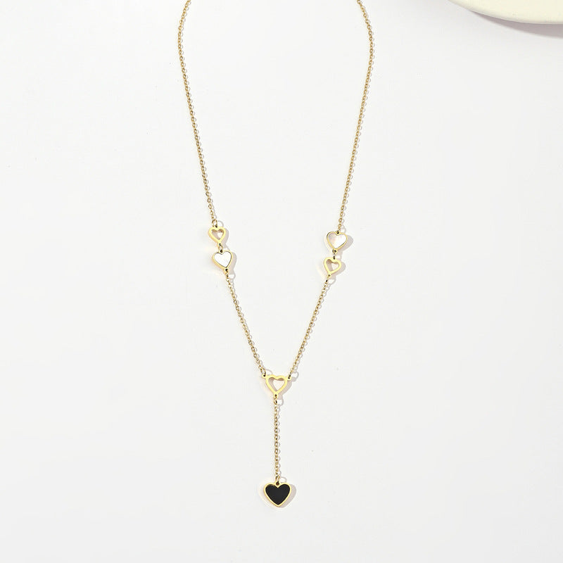 Three-dimensional Heart Shape Necklace For Women In New Style With Gold Titanium Steel And Shell Inlay, Featuring Cable Chain