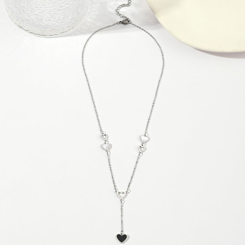 Three-dimensional Heart Shape Necklace For Women In New Style With Gold Titanium Steel And Shell Inlay, Featuring Cable Chain