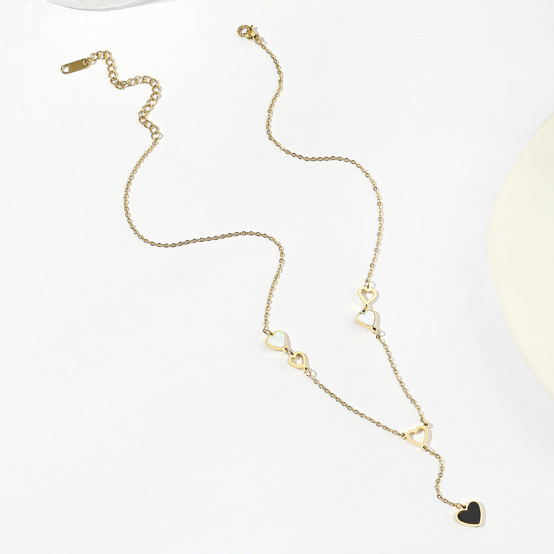Three-dimensional Heart Shape Necklace For Women In New Style With Gold Titanium Steel And Shell Inlay, Featuring Cable Chain