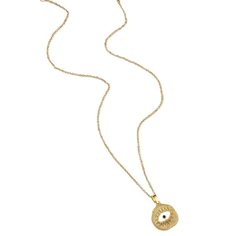 New Style Gold Enamel Eye Necklace With Titanium Steel Pendant And Cable Chain For Unisex
