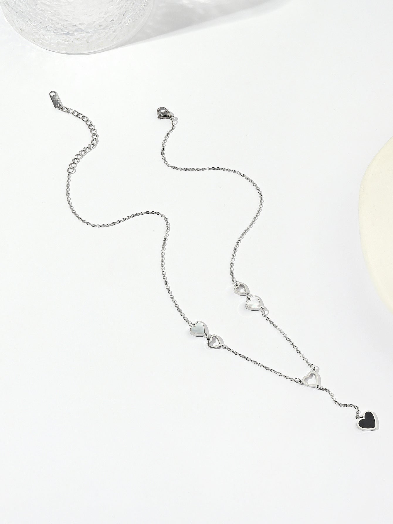 Three-dimensional Heart Shape Necklace For Women In New Style With Gold Titanium Steel And Shell Inlay, Featuring Cable Chain