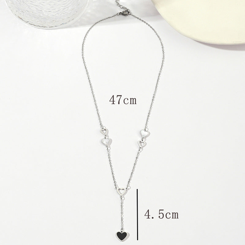 Three-dimensional Heart Shape Necklace For Women In New Style With Gold Titanium Steel And Shell Inlay, Featuring Cable Chain
