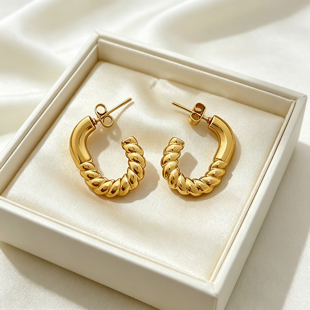 C Shape Stud Earrings For Women Featuring 18K Real Gold Plated Design With 304 Stainless Steel Posts