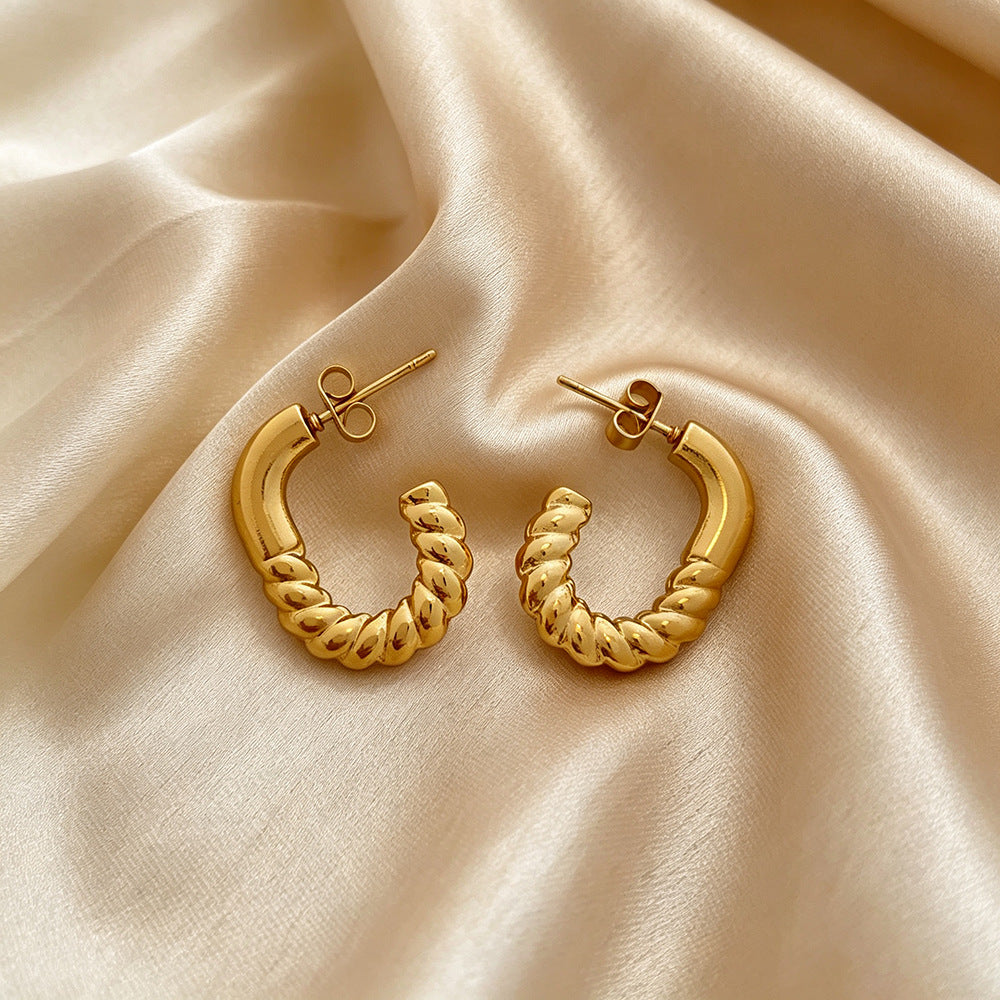 C Shape Stud Earrings For Women Featuring 18K Real Gold Plated Design With 304 Stainless Steel Posts