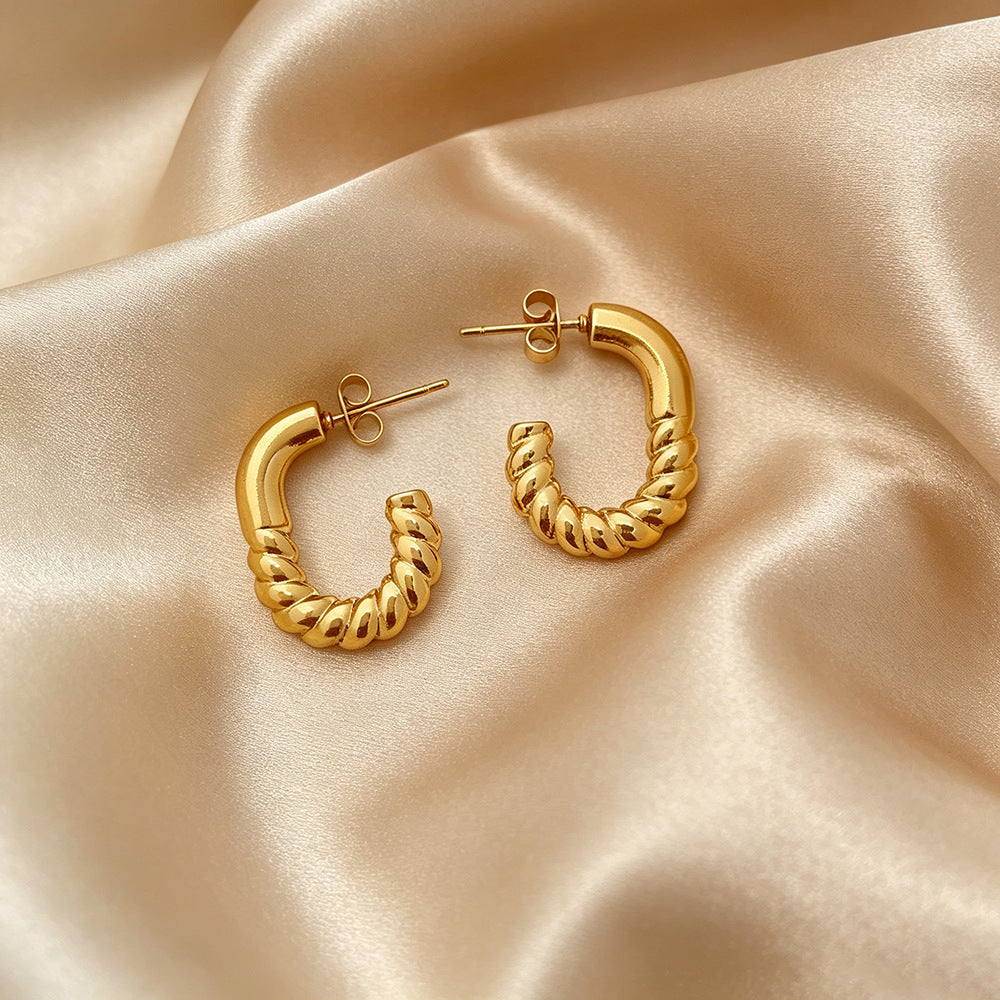 C Shape Stud Earrings For Women Featuring 18K Real Gold Plated Design With 304 Stainless Steel Posts