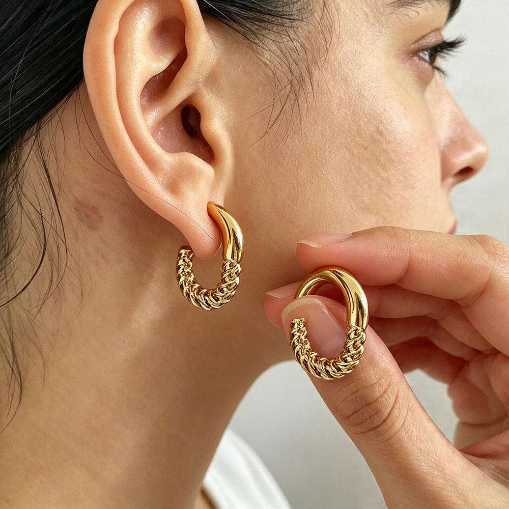 C Shape Stud Earrings For Women Featuring 18K Real Gold Plated Design With 304 Stainless Steel Posts