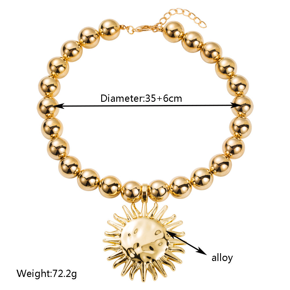 Gold Hip-Hop Sun Necklace For Women With Alloy Pendant On Ball Chain