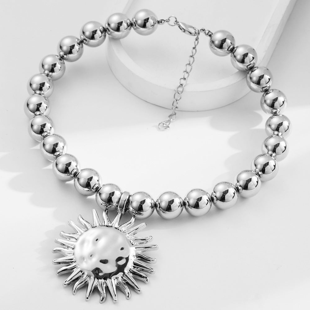 Gold Hip-Hop Sun Necklace For Women With Alloy Pendant On Ball Chain