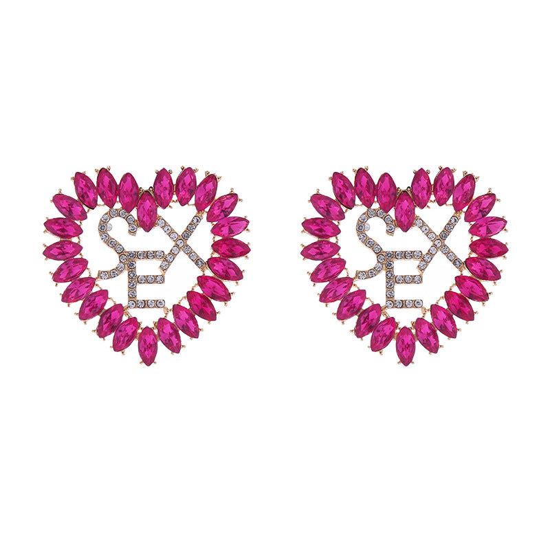 Heart Shape Blue Alloy Earrings For Women With Rhinestone Inlay, Elegant And Stylish Jewelry