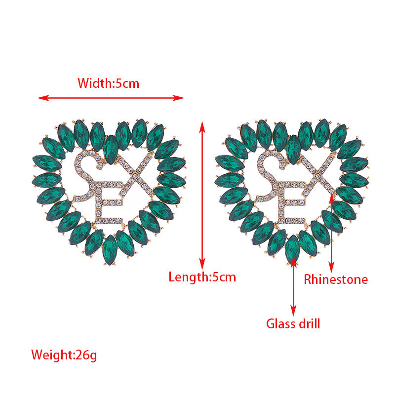 Heart Shape Blue Alloy Earrings For Women With Rhinestone Inlay, Elegant And Stylish Jewelry