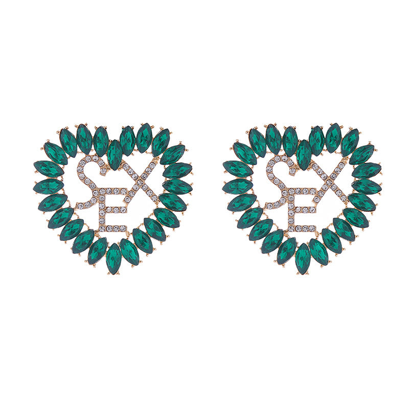 Heart Shape Blue Alloy Earrings For Women With Rhinestone Inlay, Elegant And Stylish Jewelry
