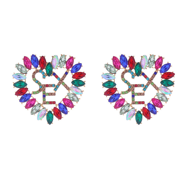 Heart Shape Blue Alloy Earrings For Women With Rhinestone Inlay, Elegant And Stylish Jewelry