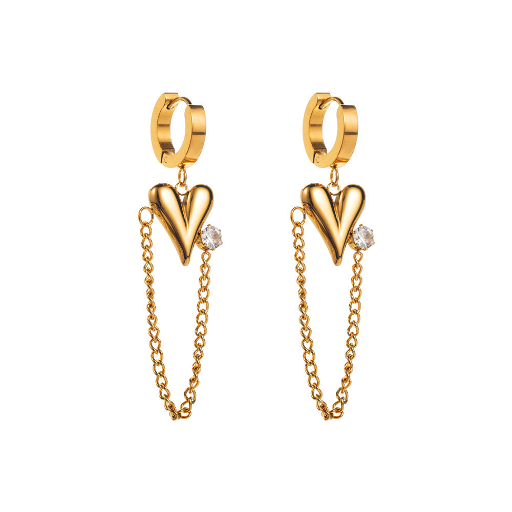 Heart Shape Earrings For Women With Titanium Steel Posts And Rhinestone Inlay