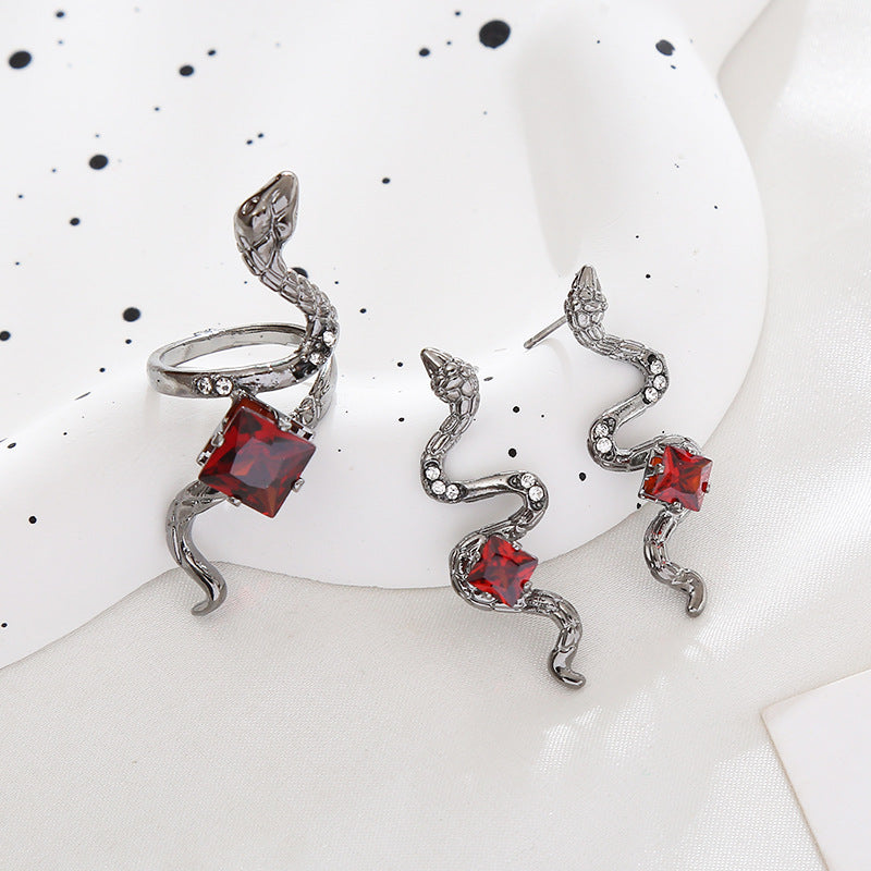 Exaggerated Snake Earrings For Women Featuring 925 Sterling Silver Ear Pins And Rhinestone Inlay In Silver Alloy