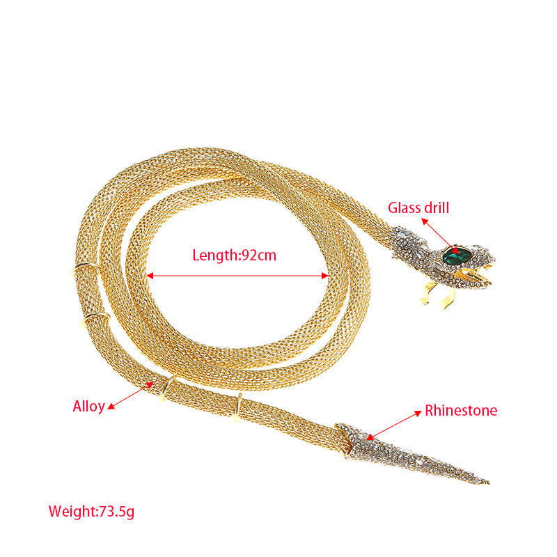 Exaggerated Gold Snake Choker Necklace For Women Featuring Alloy Pendant With Rhinestone Inlay