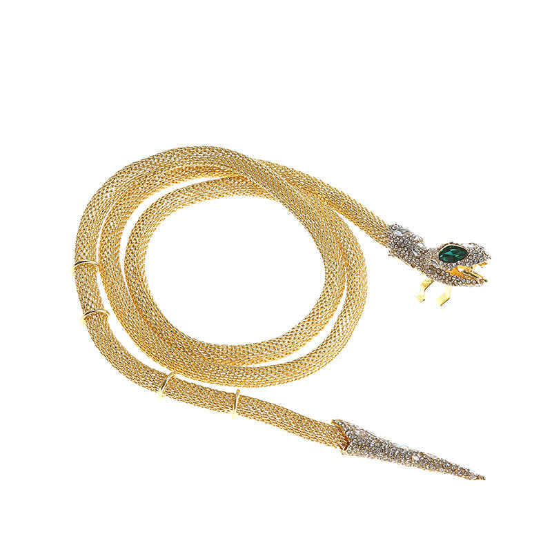 Exaggerated Gold Snake Choker Necklace For Women Featuring Alloy Pendant With Rhinestone Inlay