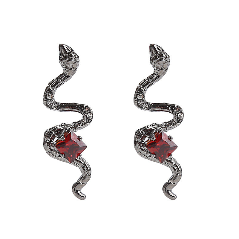 Exaggerated Snake Earrings For Women Featuring 925 Sterling Silver Ear Pins And Rhinestone Inlay In Silver Alloy