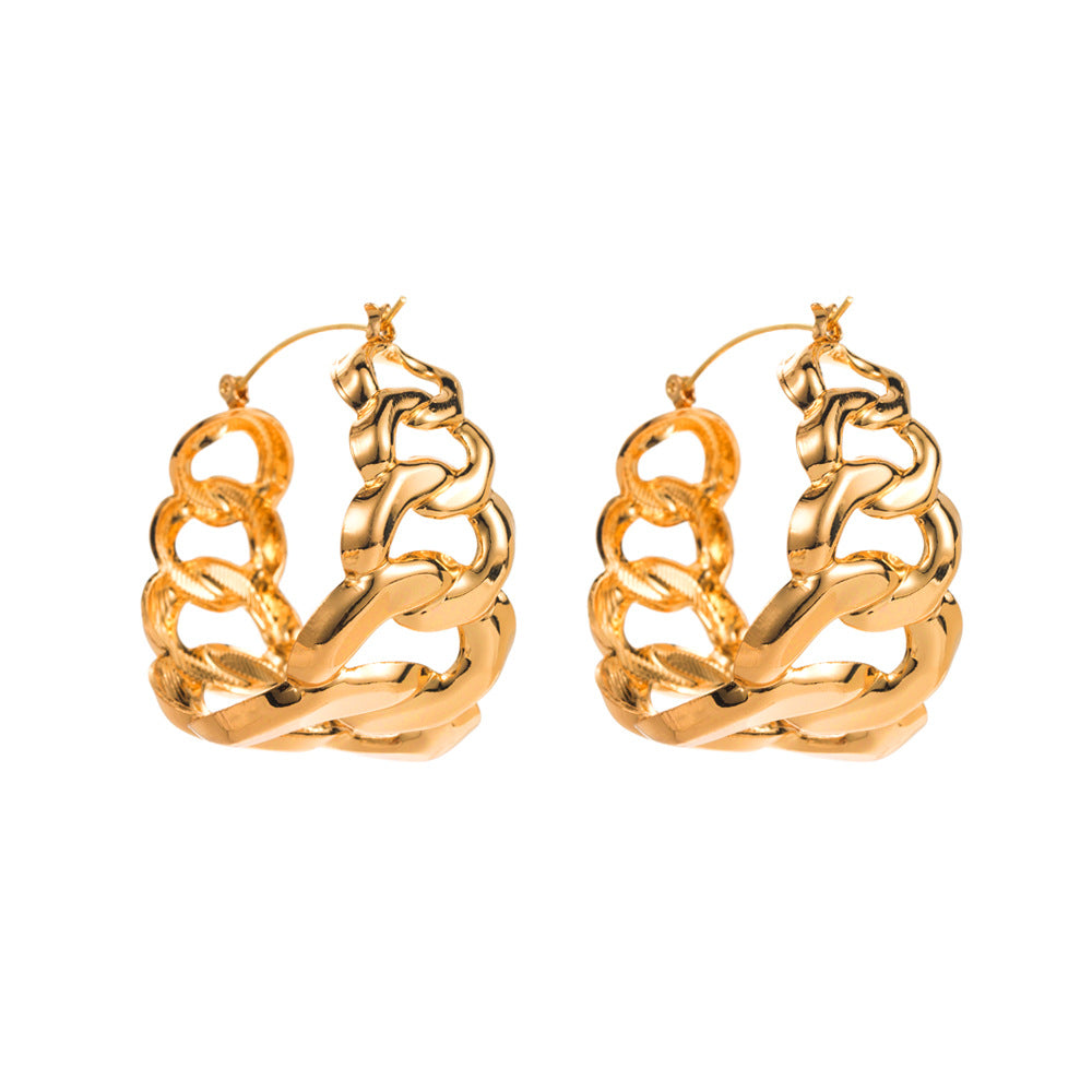 Exaggerated Twist Earrings For Women In Gold Alloy With Electroplated Finish