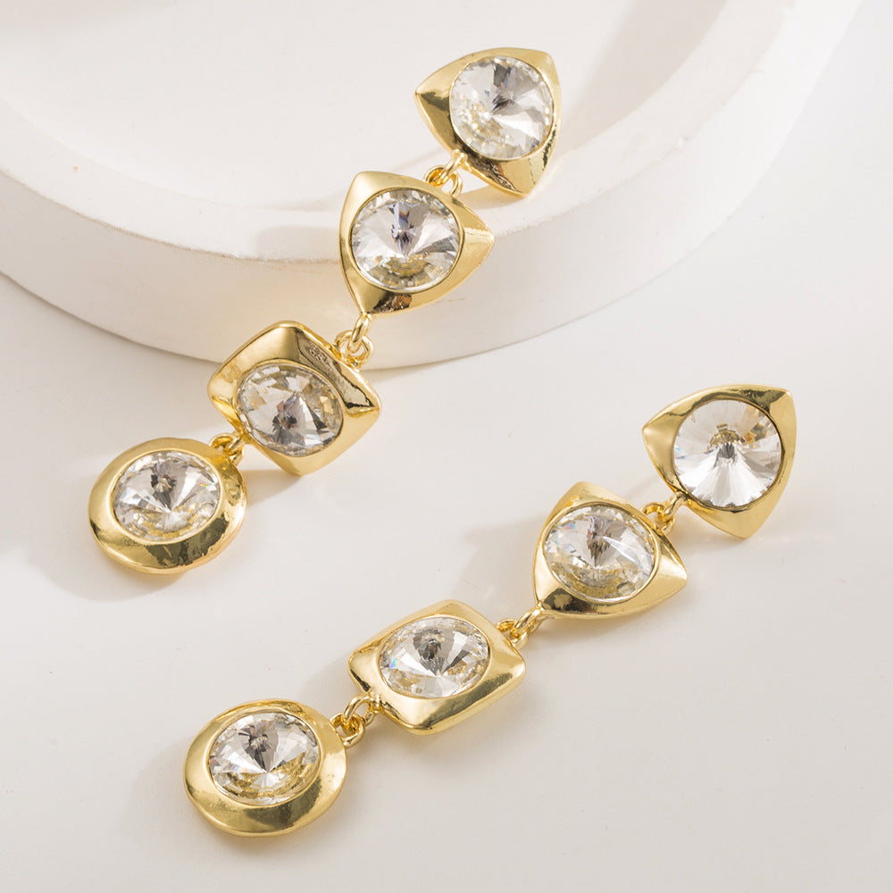 Geometric Earrings For Women Featuring Alloy Material And Rhinestones Inlay With 925 Sterling Silver Ear Pins