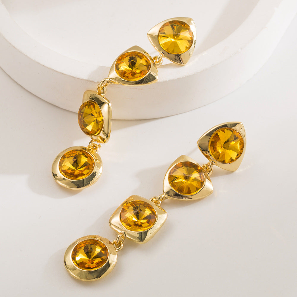Geometric Earrings For Women Featuring Alloy Material And Rhinestones Inlay With 925 Sterling Silver Ear Pins