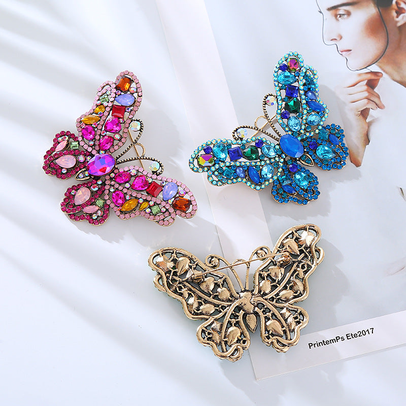 Butterfly Pin In Alloy With Crystal Inlay Featuring Diamond Craftsmanship, Available In Green