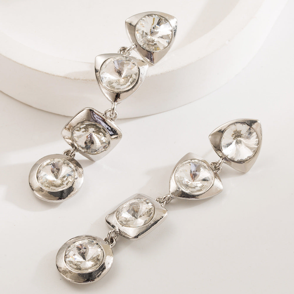 Geometric Earrings For Women Featuring Alloy Material And Rhinestones Inlay With 925 Sterling Silver Ear Pins